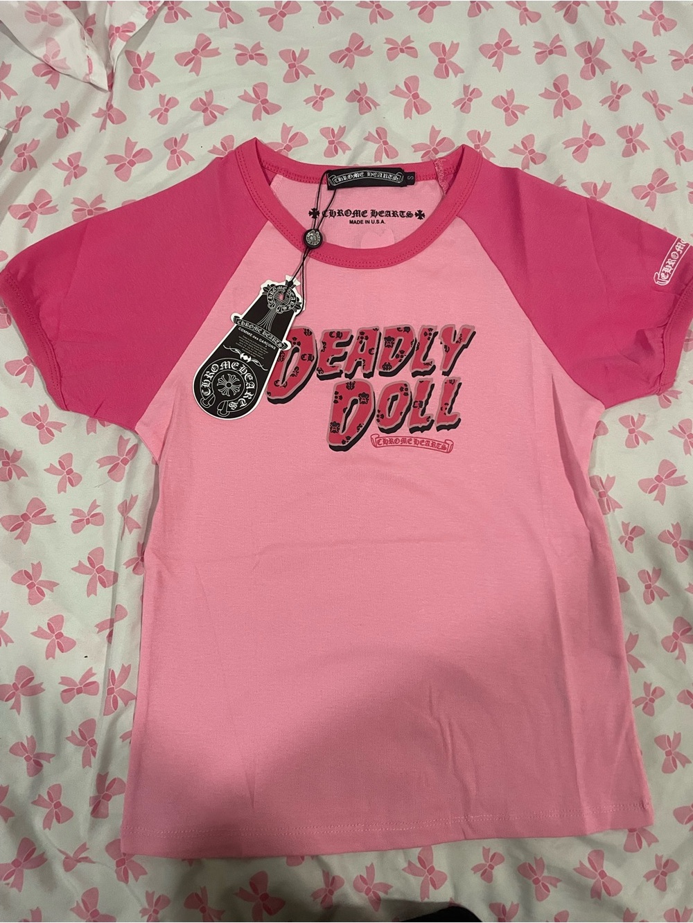 Chrome Hearts Pink Raglan 'Deadly Doll' Kids Tee